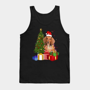 Dachshund Christmas Tree Santa Hat Funny Xmas Gift Dog T-Shirt Tank Top